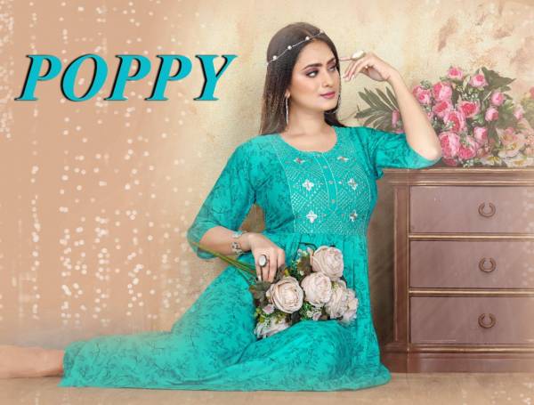 Beauty Queen Poppy1 Rayon Fancy Wear Latest Anarkali Kurti Collection